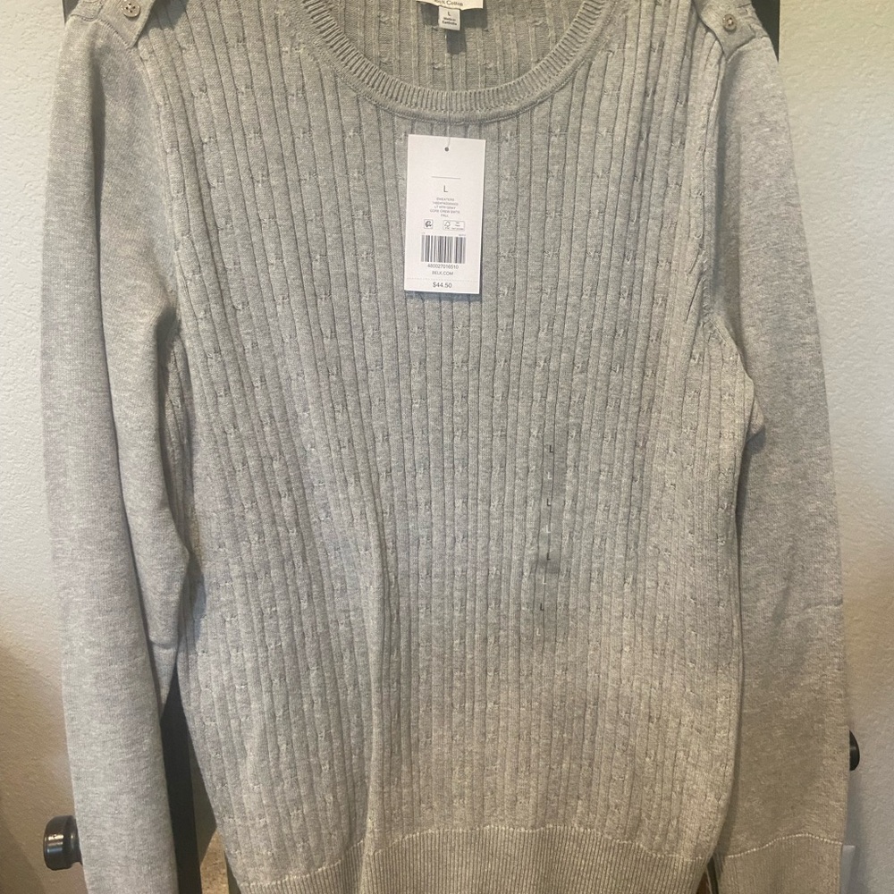 Kim Rogers Light Gray Ribbed Crewneck Sweater